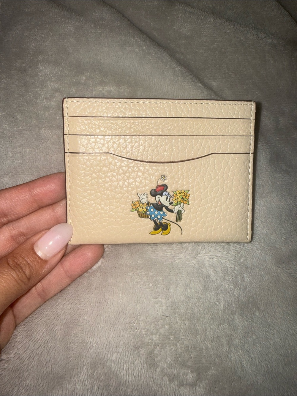 COACH X DISNEY Beige Leather Card Holder with Minnie Mouse Print